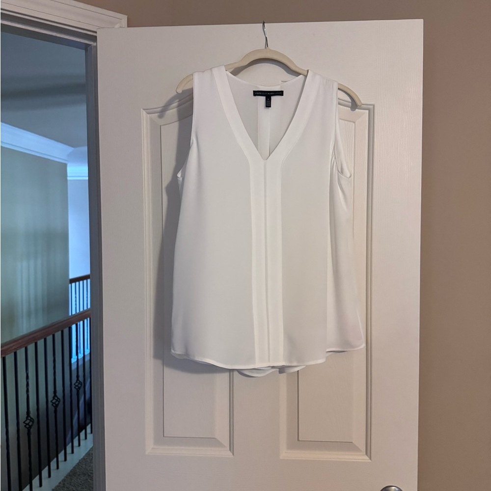 White House Black Market White Sleeveless V-Neck Blouse